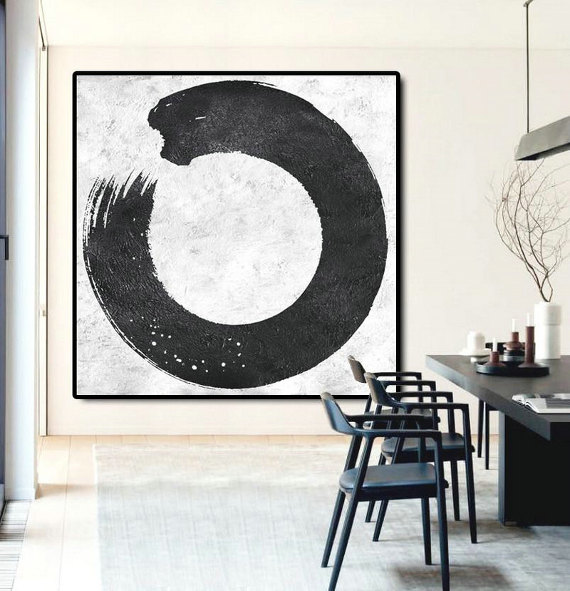 Extra Large Abstract Painting On Canvas,Oversized Minimal Black And White Painting - Modern Canvas Art